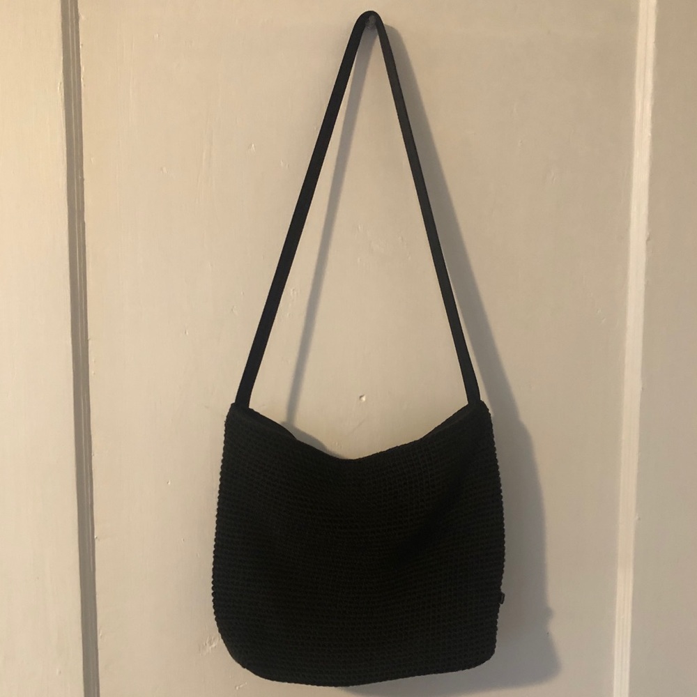 The Sak All Black Shoulder Tote Bag Classic Woven Design EUC